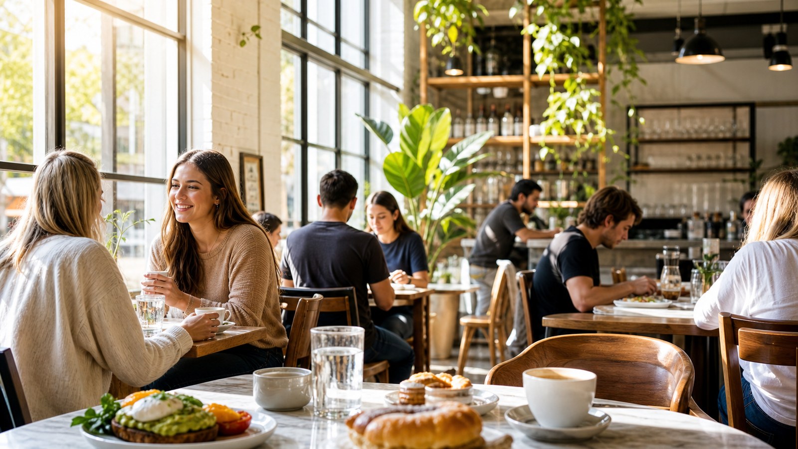Bright brunch and bar venue interior