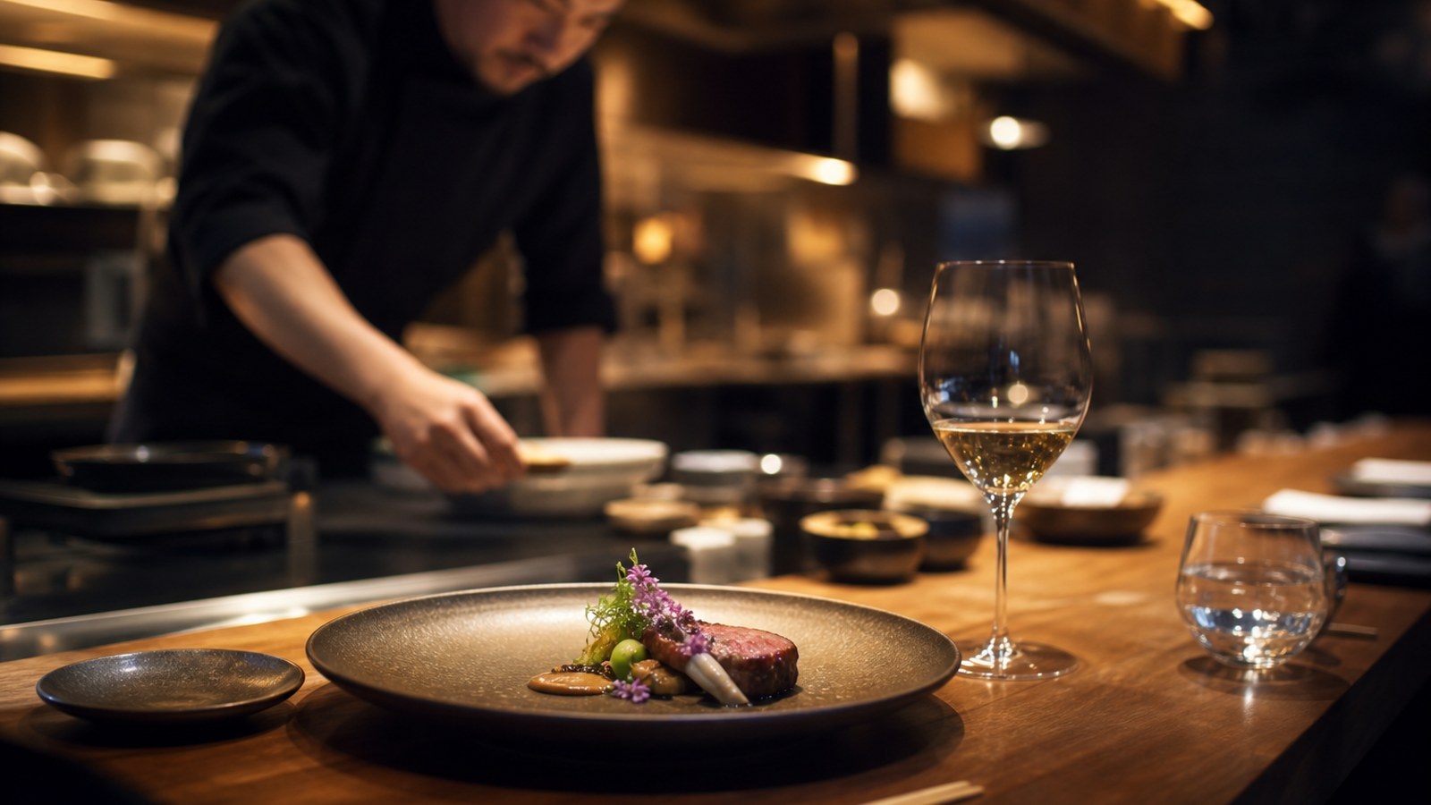 Intimate chef's table dining experience in the kitchen