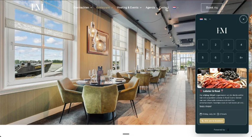 Embeddable 10Seat online booking widget on a restaurant website